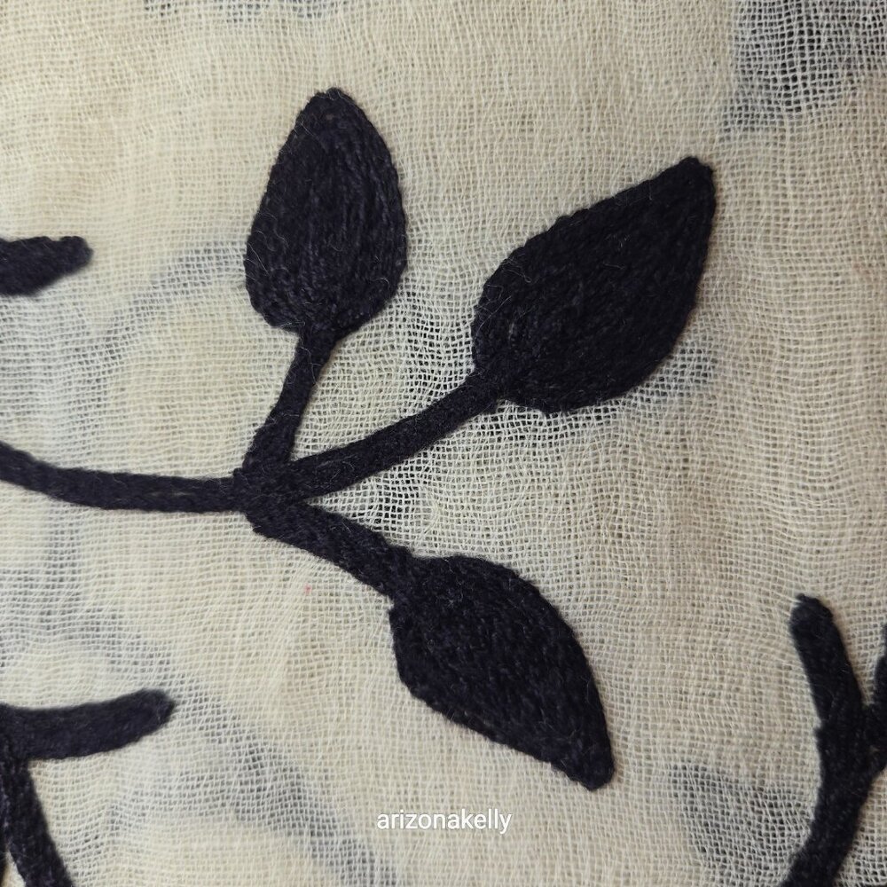 Ivory Wool Scarf with Black Chain Stitch Embroidery - Picture 10 of 14